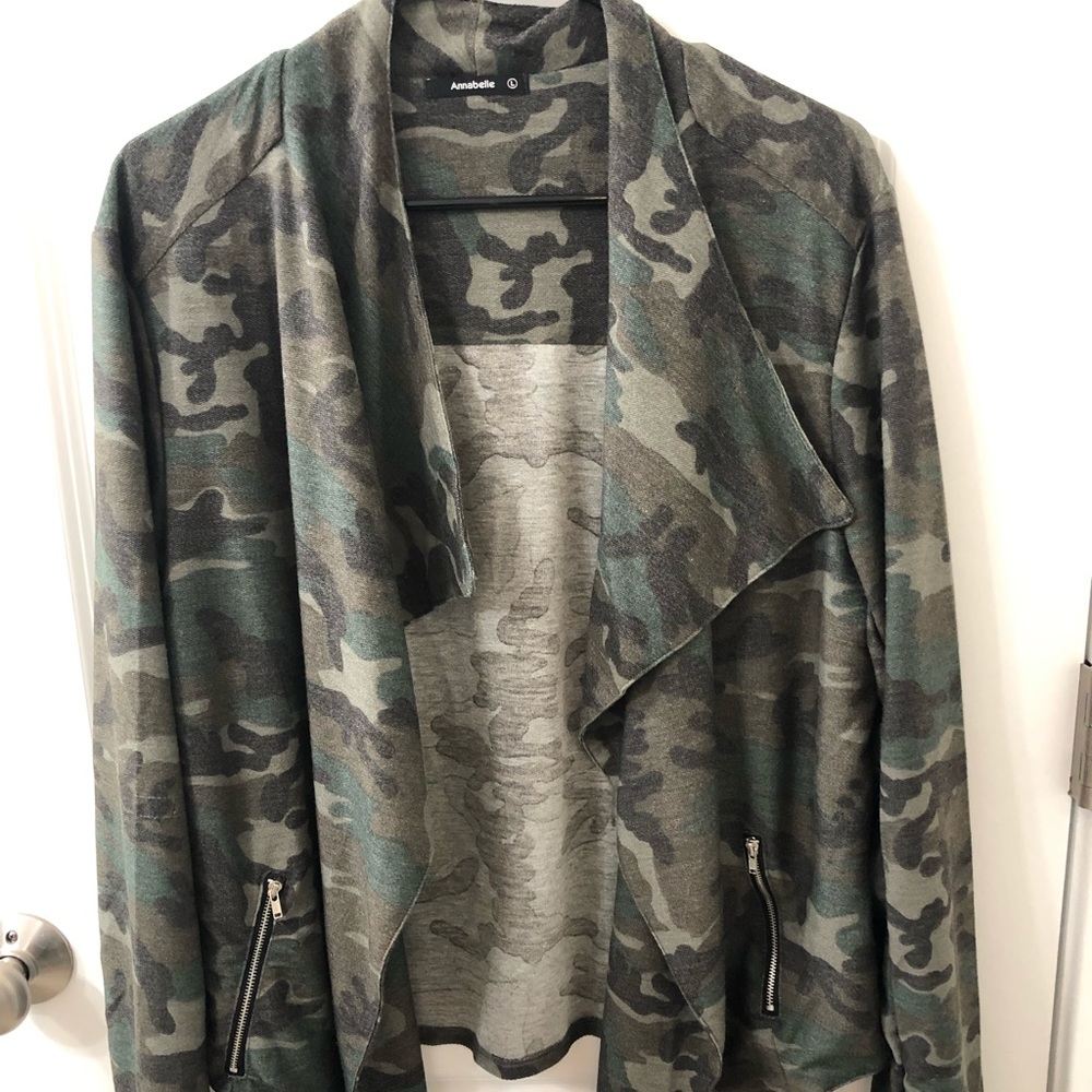 Camo open front sweater